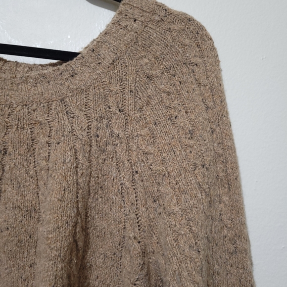 J.Jill Cable Knit Sweater Long Slouchy Wool Blend Brown Oatmeal Color Sz Medium - Picture 9 of 13